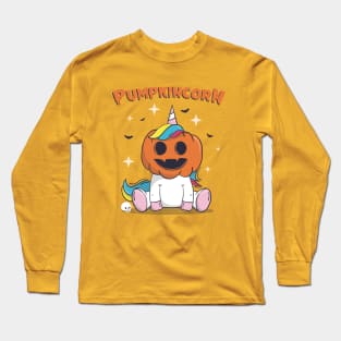 Pumpkincorn funny cute unicorn wearing pumpkin halloween Long Sleeve T-Shirt